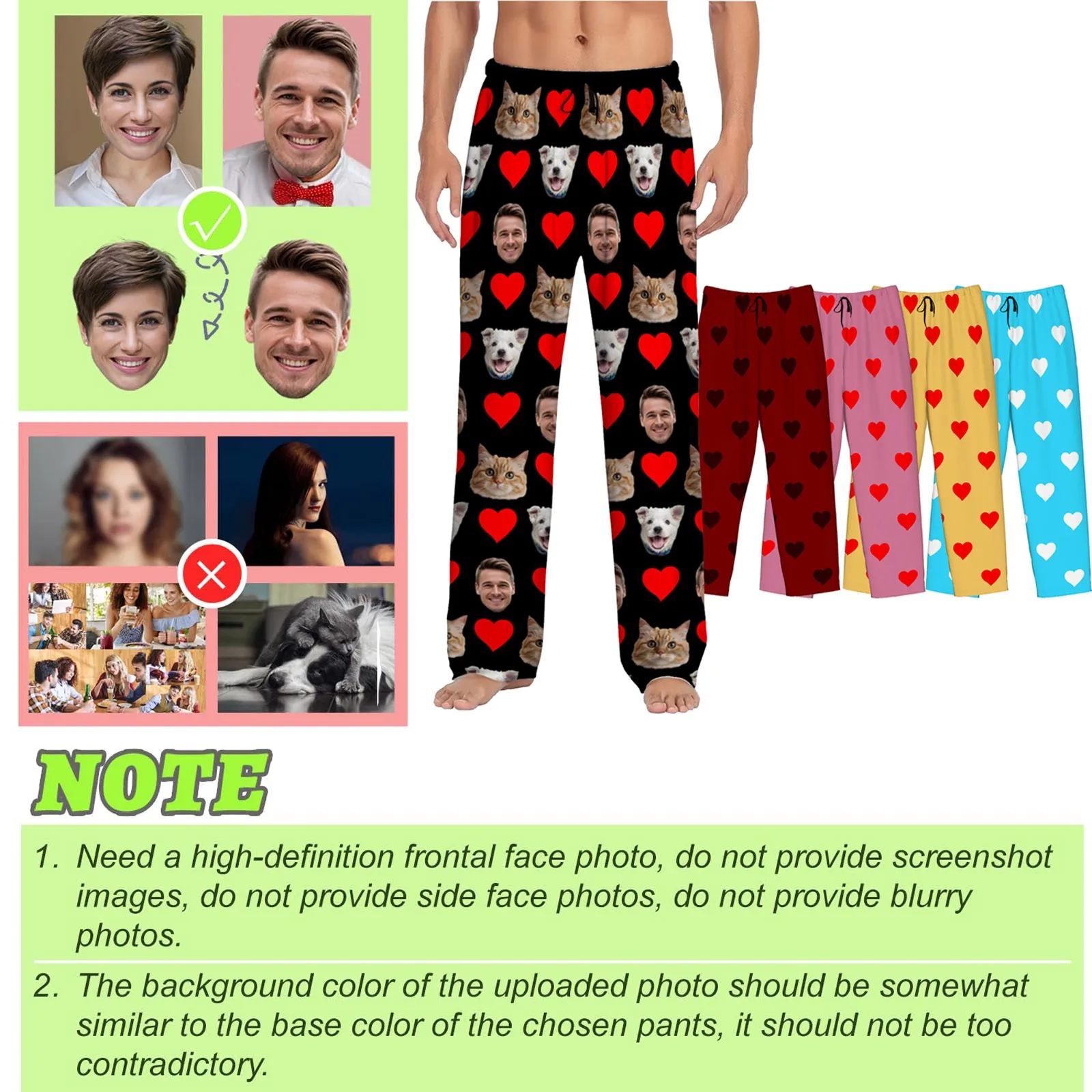 

Custom Print Pajamas Pants With Photo DIY Face Custom PJ Casual Pants Christmas Valentines Patterns Charm To Your For Women Men