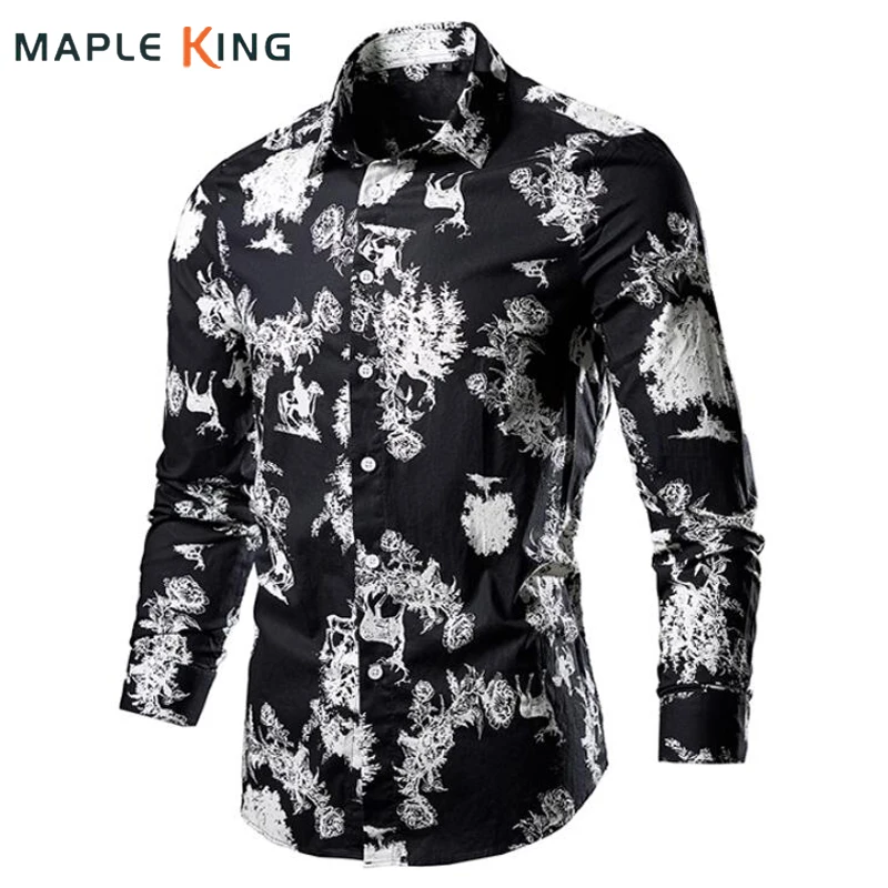 

Mens Floral Shirts Blusas Tallas Grandes 8XL Vintage Printed Long Sleeve Cotton Camisa Fiesta Dress Shirt for Men Blusas Tops