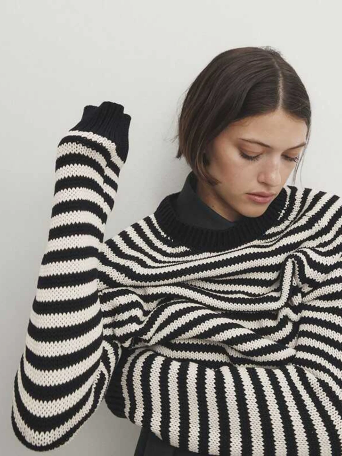 مريحة القطن الخالص مخطط تريكو جولة Ne سترة عارضة تخفيف Sle فضفاضة تناسب طويلة Sve ort طول محبوك أعلى