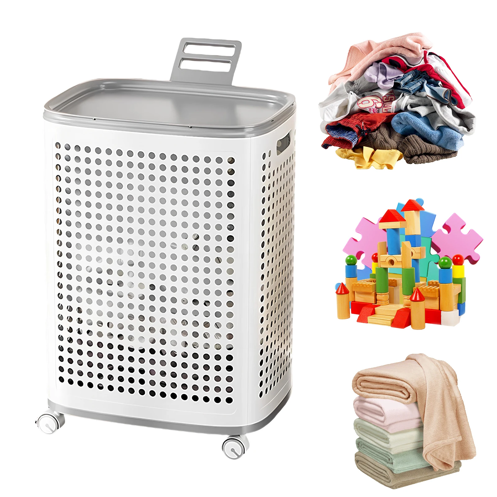 

Корзина для грязного белья большой вместимости с колесами, перфорированная, для домашнего использования