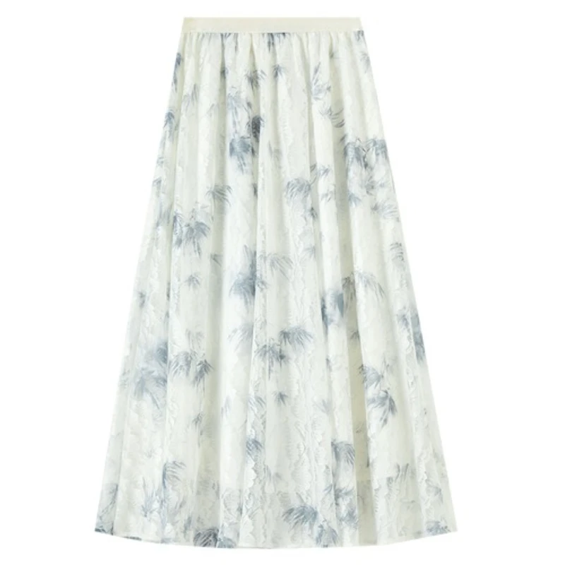 تنورة نسائية على شكل حرف a من SENTUBILA لخريف 2025 لوحة حبر صينية مطبوعة بخصر عالٍ تنورة تنحيف أنيقة شبكية W53QA2698 #6