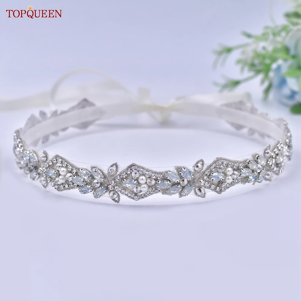 

TOPQUEEN Silver Opal Pearl Jewelry Belt Luxury Rhinestone Belt Shiny Women's Wedding Dress Accessories Bridesmaid Belt S485