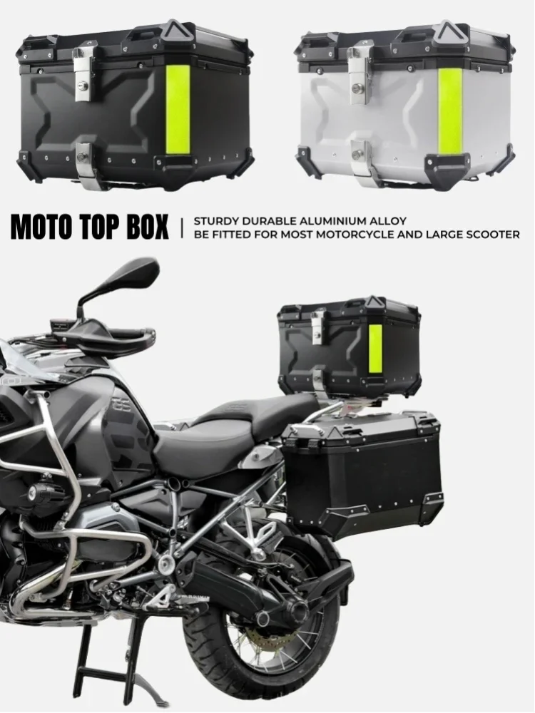 Aluminium Motorrad Topcase 45L, 55L, 65L, Motorrad-Koffer, Helmbox, Wasserdichte Heckbox, Gepäckbox, Schnellverschluss-Werkzeugbox
