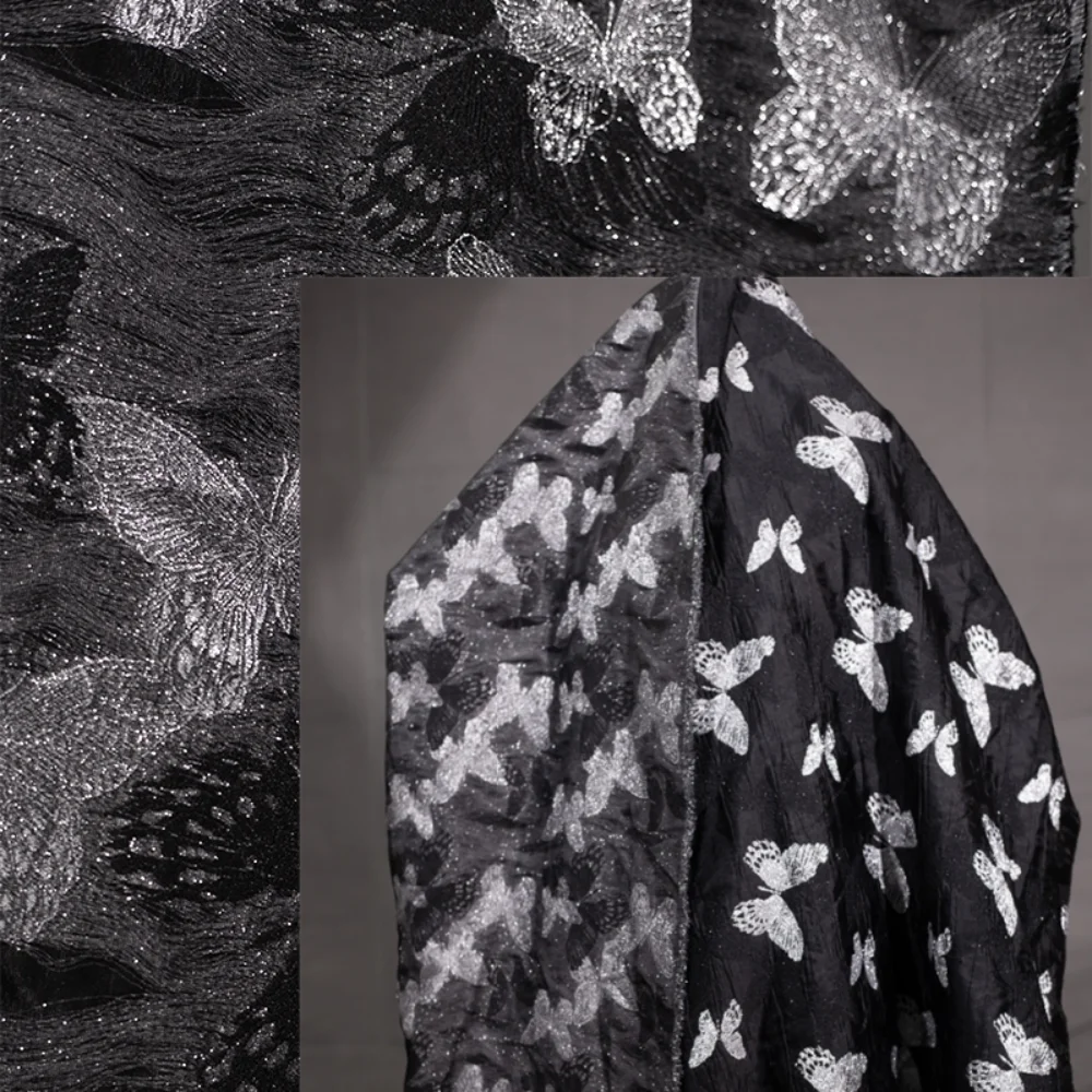 

Серебристо-серая жаккардовая декоративная ткань с бабочкой, новое платье в китайском стиле, пышная юбка, дизайнерские ткани для шитья своими руками