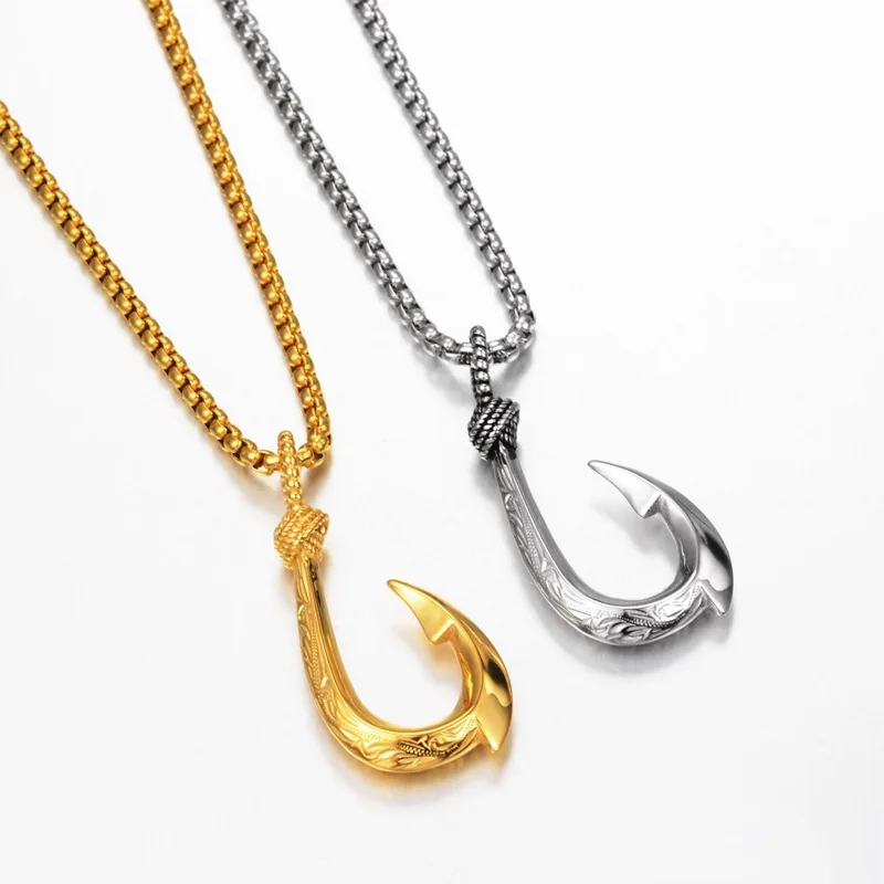 Maui Magic Fish Hook Necklace Pendant Men Vintage Punk Style Stainless Steel Pirate Anchor Necklace Biker Jewelry Gift Wholesale