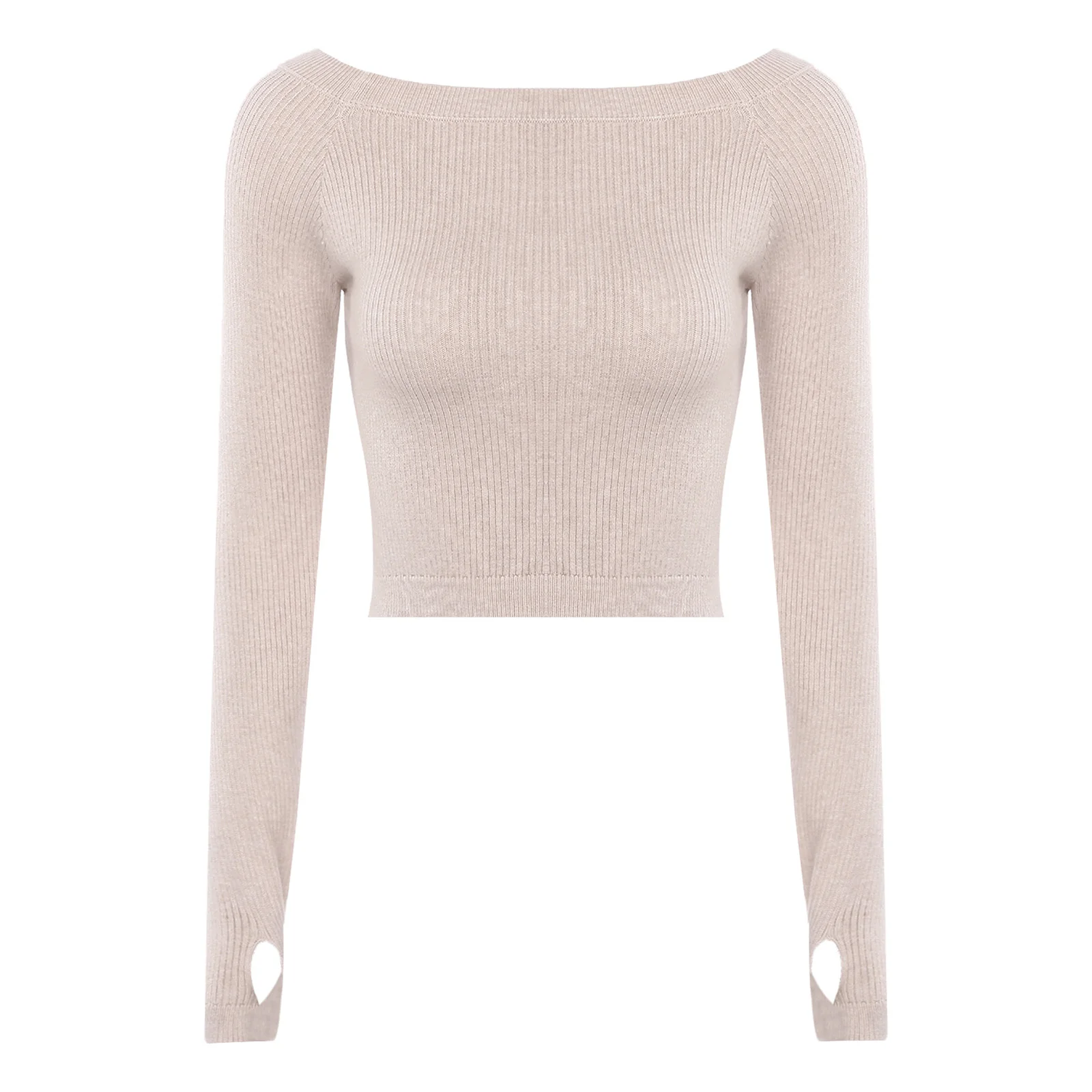 

Womens Ballet Sweater Top Long Sleeve with Thumb Hole Ribbed Thicken Knitted Cropped Top Layer Top for Gymnastics Dance Costume