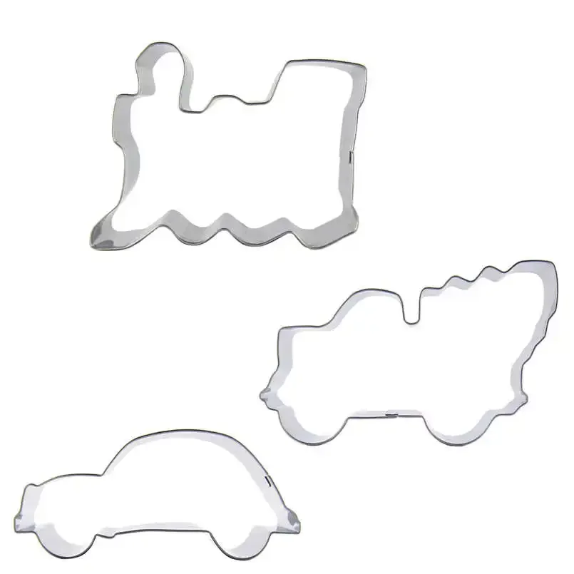 3 pcs Train Head Antique Cars Dumpers Stainless steel Cookie cutter biscuit embossing machine Pastry molds Cake decorating Tools