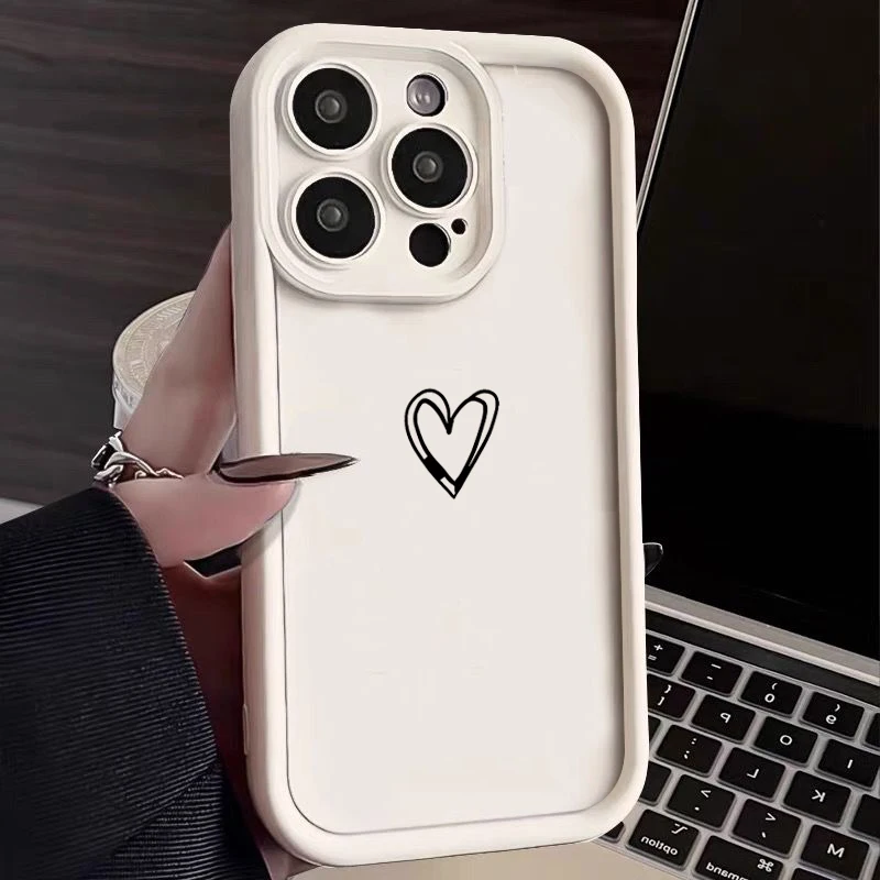 Love Heart Pattern Case For iPhone 16 15 14 13 12 11 Pro Max Plus Shockproof Bumper Soft Silicone TPU Phone Protective Cover