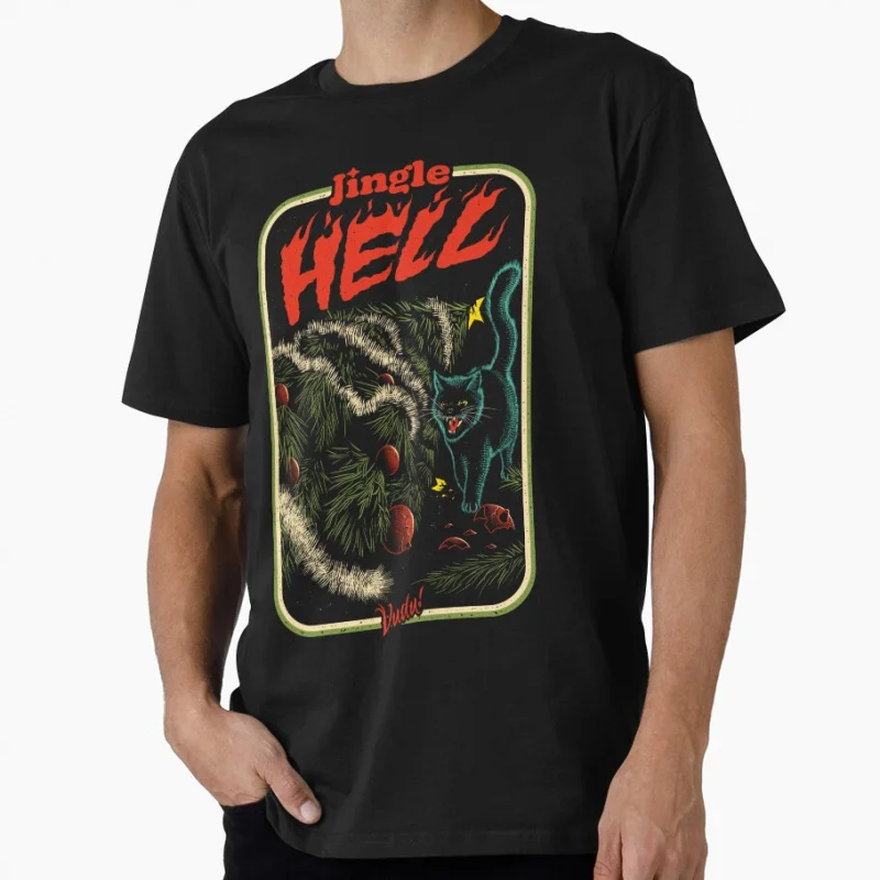 

Retro horror Jingle Hell Christmas Chaos Scary Halloween Gift t shirt for men Large size Tops 100% cotton man clothes