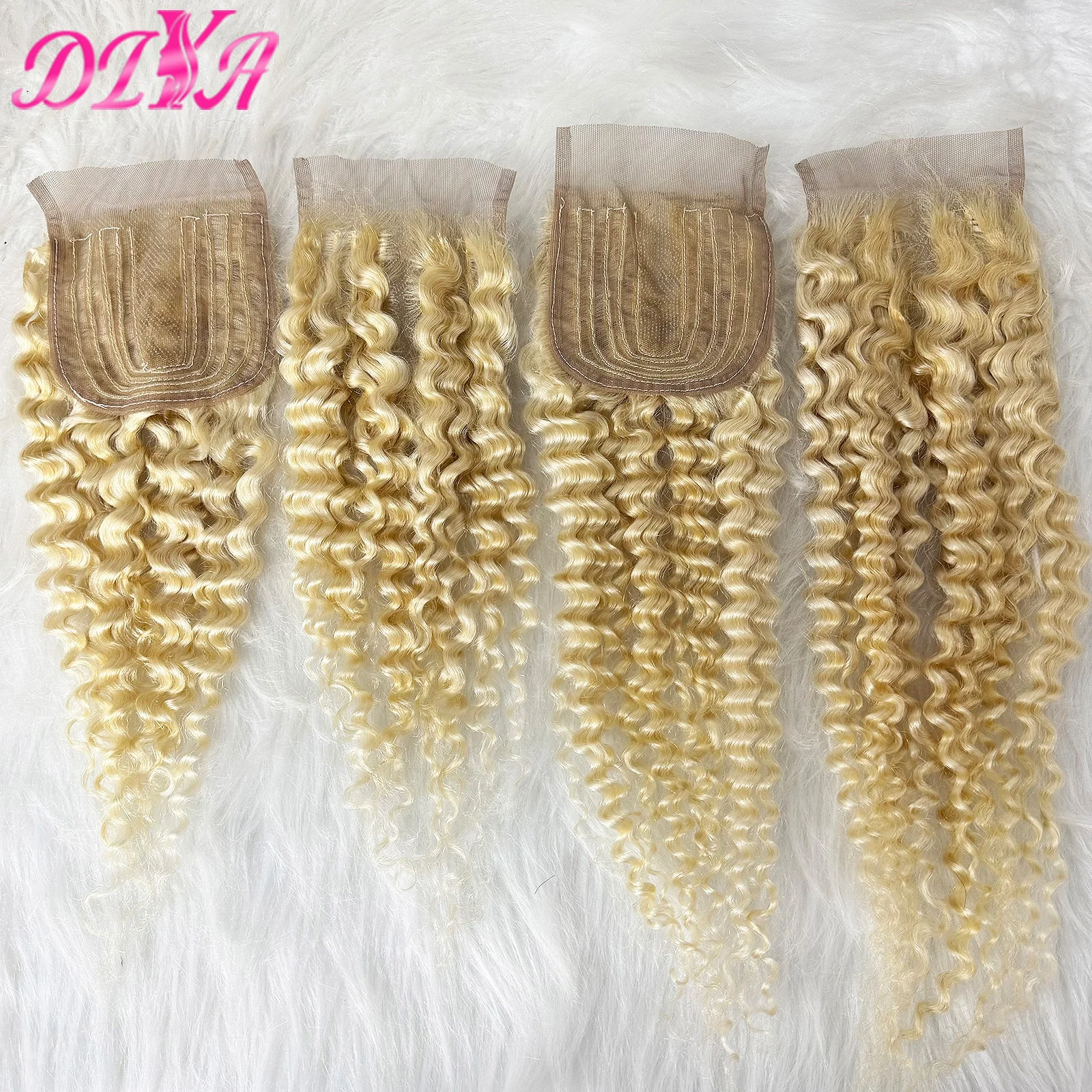 

Кружевная застежка 4x4, только 613 # Блондинка Джерри вьющиеся Т-образные бразильские девственные Реми прозрачные кружевные застежки для плетения волос предварительно выщипанные