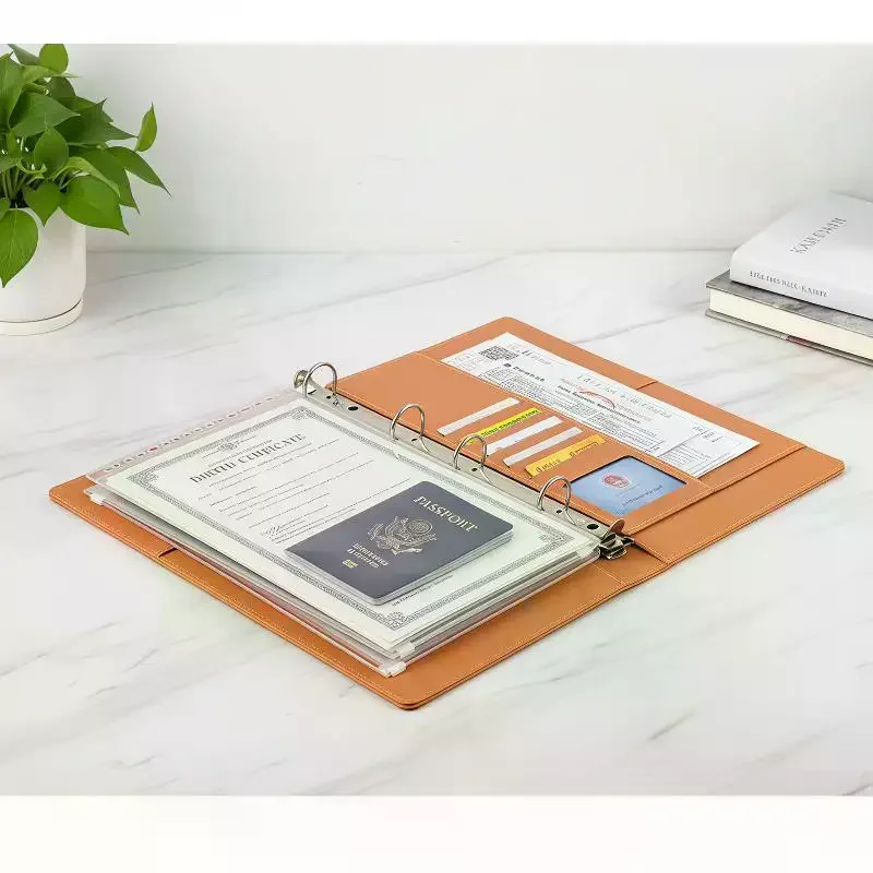 PU Leather Family Document Organizer Bag - Large Capacity Certificate Storage Case with Clear Pockets for Passports, ID Cards