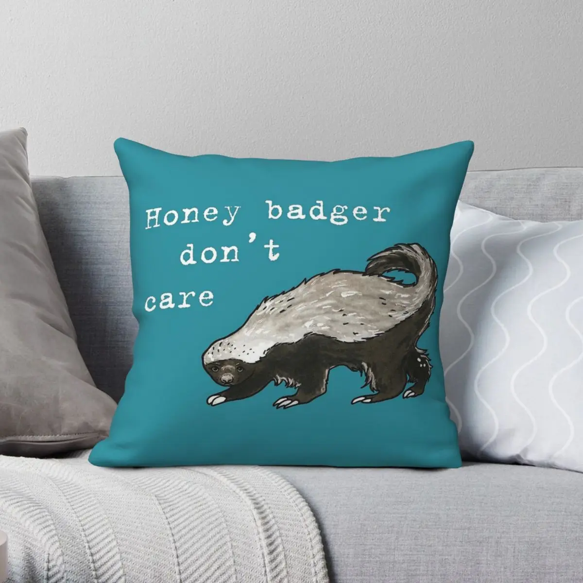 Honey Badger Don't Care Animal Square Pillowcase Polyester Linen Velvet Pattern Zip Decorative Pillow Case Room Cushion Case 18