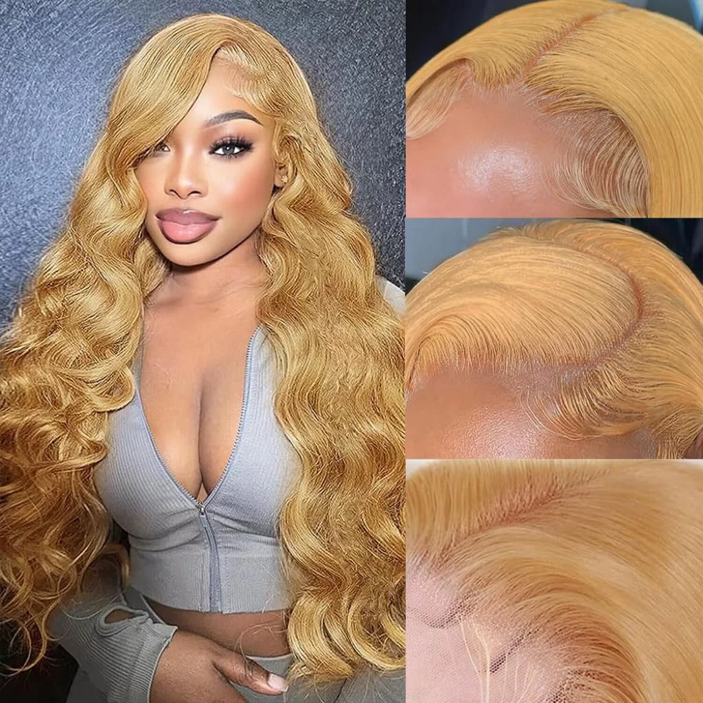 Honey pirang 13x6 HD Wig Frontal renda rambut manusia berwarna 27 # Wig rambut manusia gelombang tubuh untuk wanita 13x4 Wig renda obral cuci gudang