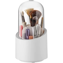 360° Rotating Makeup Brush Holder with Lid Storage Box Portable Desktop Cosmetic Organizer Makeup Container Storage