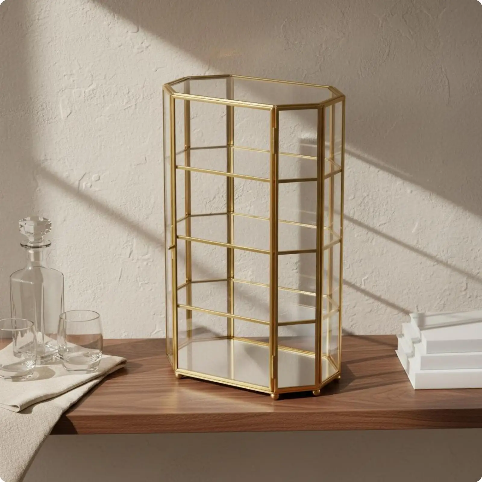 Decorative Glass Display Case Golden Frame Modular Cabinet with Shelves Organizer Furniture for Bedroom Vanity