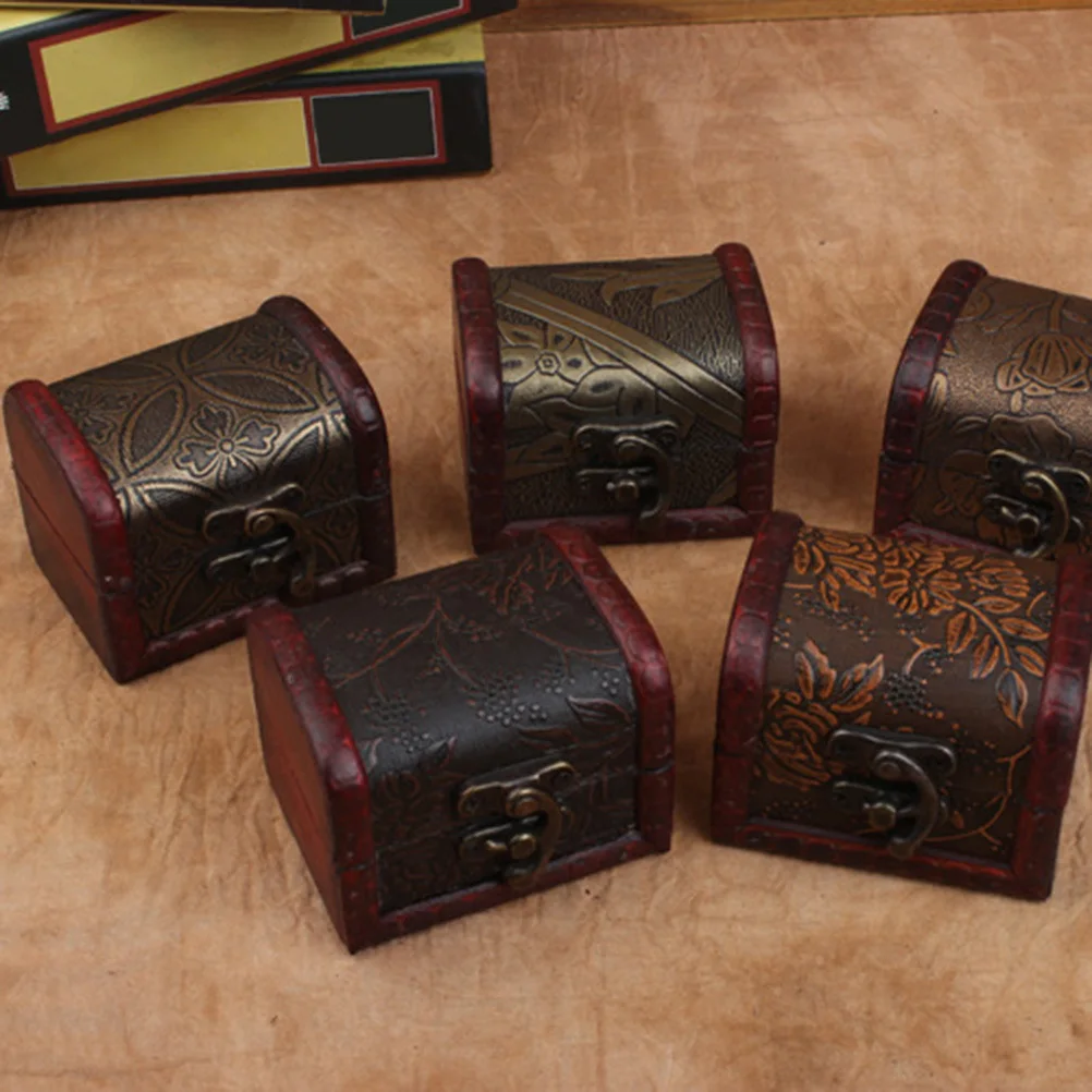 2Pcs Jewelry Organizer Box Retro Wooden Small Compact Jewelry Case Ring Holder Storage for Earrings Pills Trinket Gift for Women