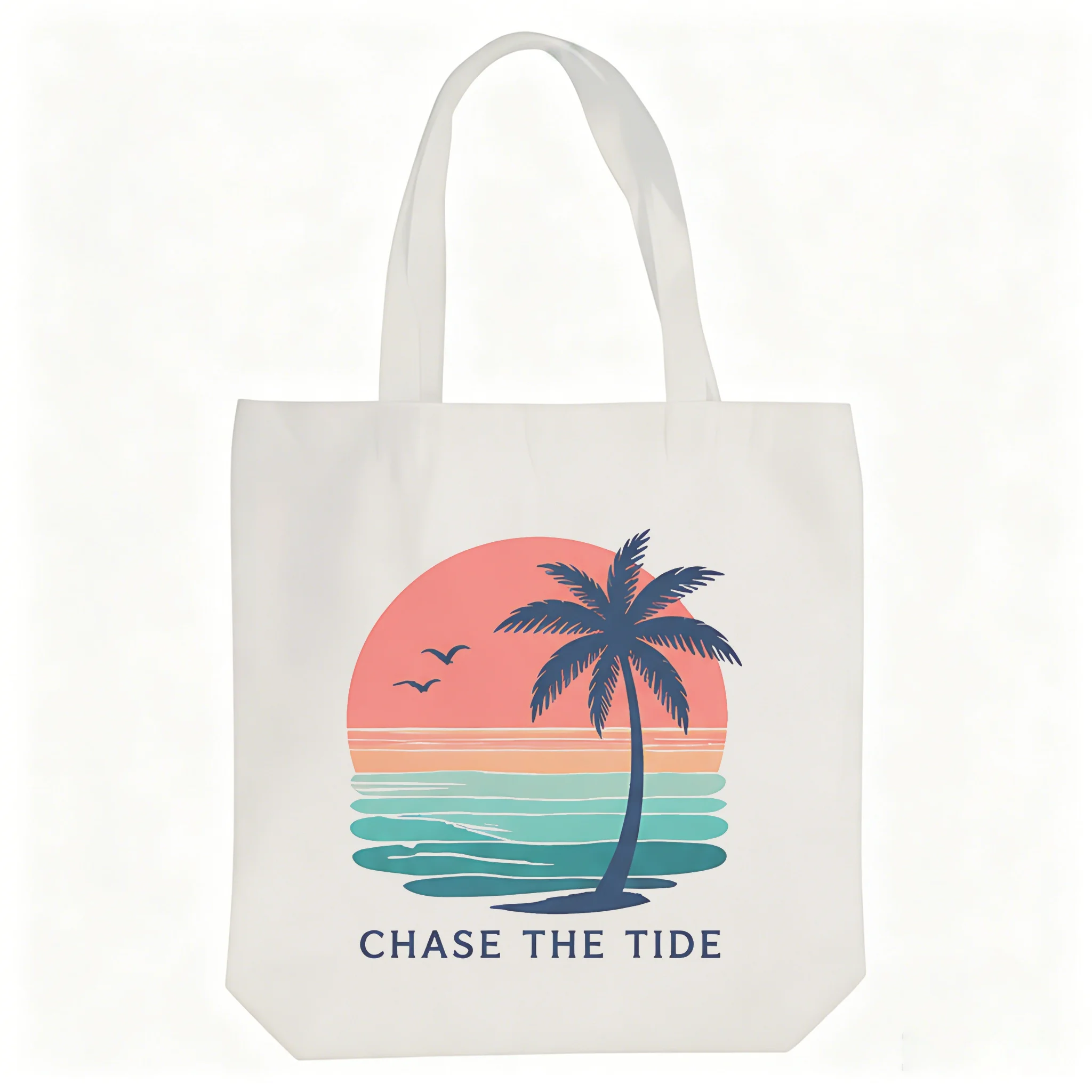 Palm Sunset Tide Tote Bag Reusable Bag with Shoulder Strap Large for Painting Lightweight Sturdy Flat Bottom with Easy Style for