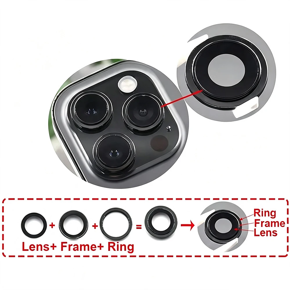 Rear Back Camera Lens For iPhone 14 Plus 14 Pro 14 Pro Max Rear Camera Glass Lens Cover With Frame Bracket Metal Ring Bezel