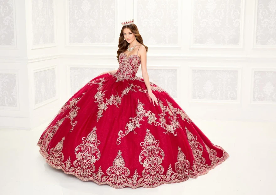 Maßgeschneiderte luxuriöse rote Quinceanera-Kleider, Ballkleid, geschwollener Tüll, Spitze, Perlen, Kristall, süße 16-Kleider, Prinzessinnen-Partykleider YQD32