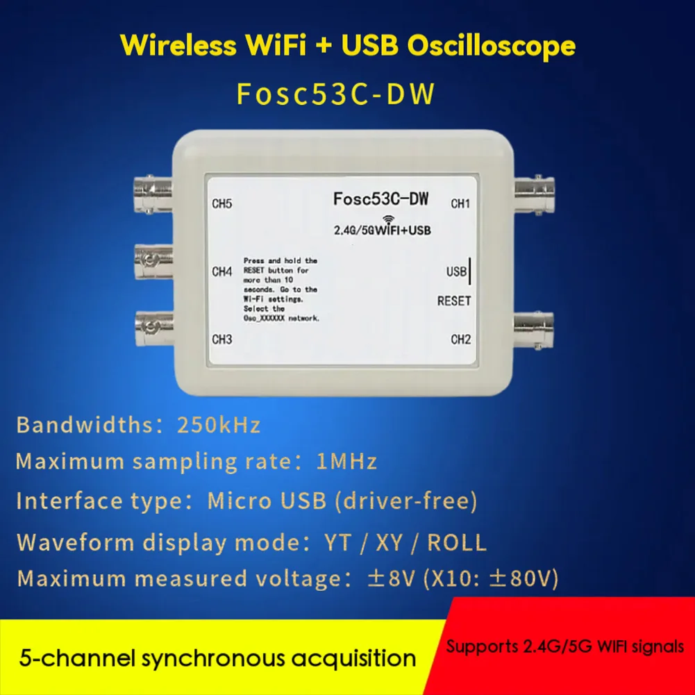 

Двухдиапазонный анализатор, 5-канальный осциллограф для полевых испытаний, интерфейс USB без драйверов, двухдиапазонный, 2,4G, 5G, полоса пропускания 250 кГц