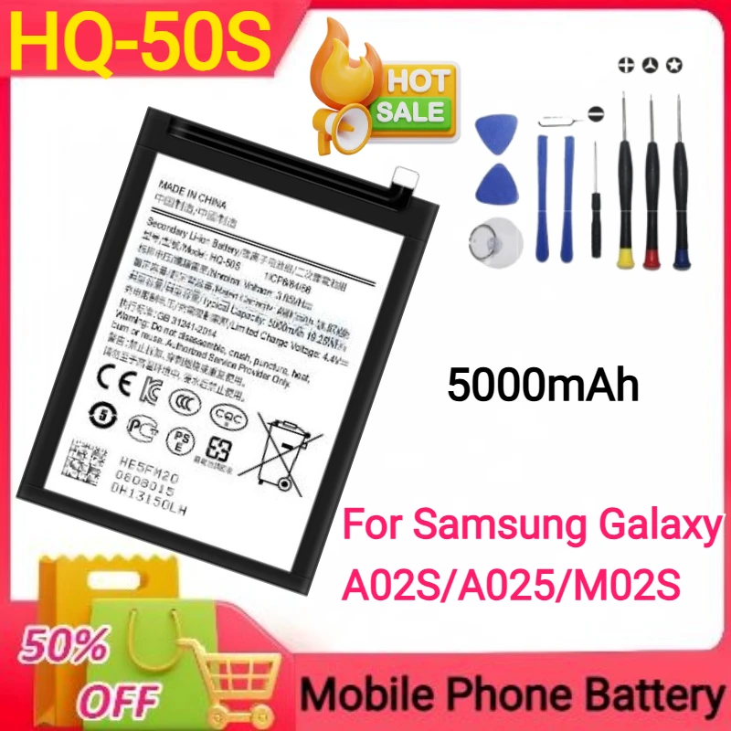 삼성 배터리 HQ-50S HQ-50SD 갤럭시 A02S M02S M025 F02S A03 A03S 휴대폰 배터리 5000mAh SLC-50 +도구