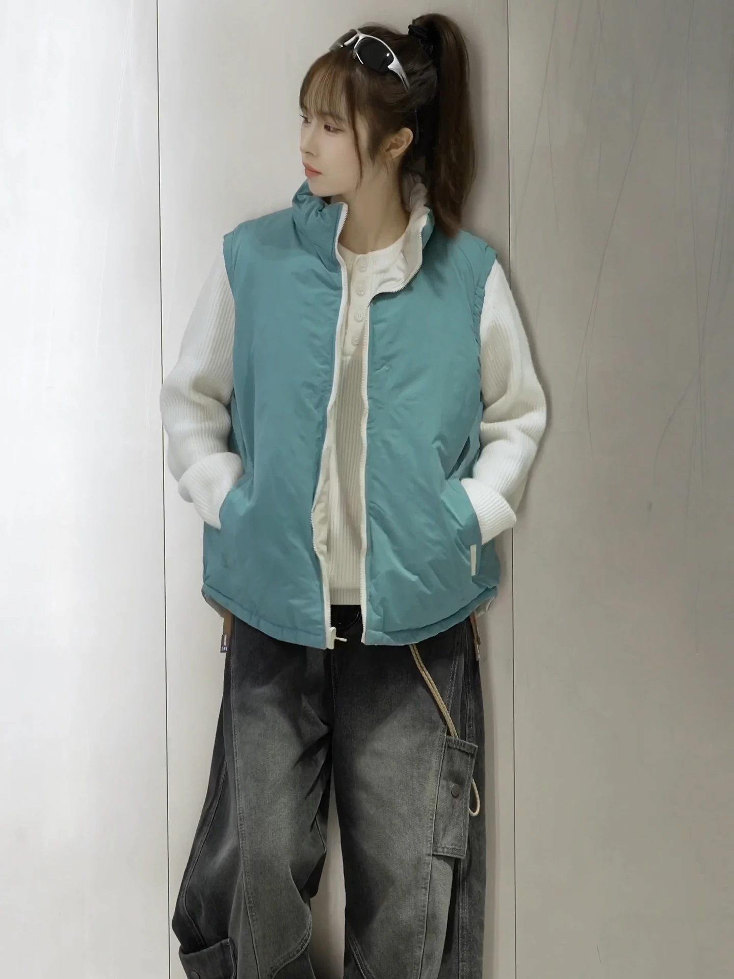 Double-Sided Wear Lightweight down Vest Unisex Workwear Jacket Autumn Winter Youth Stand Collar Cotton Shoulder Pad Vest