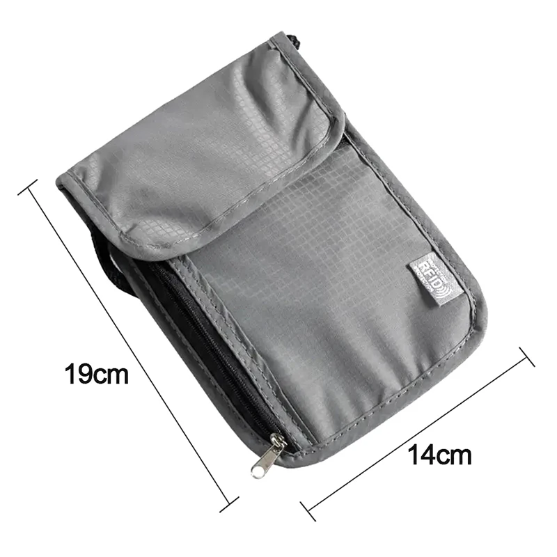 Bolsa de almacenamiento de nailon RFID impermeable, bolso para pasaporte, tarjeta de documentos de viaje, billetera para el cuello, dinero, tarjeta de documentos, bolsa para pasaporte