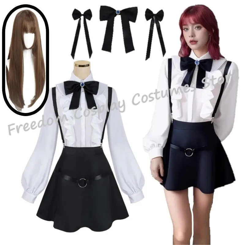 

Alina Clover Cosplay Costume wig Anime Guild Receptionist Solo Boss JK Suit White Shirt Black Skirt Bows for Women Girls Party