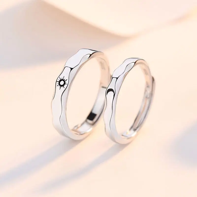Klassischer offener Paarring mit Sonne und Mond für Damen und Herren, romantisch, schwarz, weiß, passender Fingerring-Set, Schmuck, Hochzeitstag, Geschenke – Detail 19