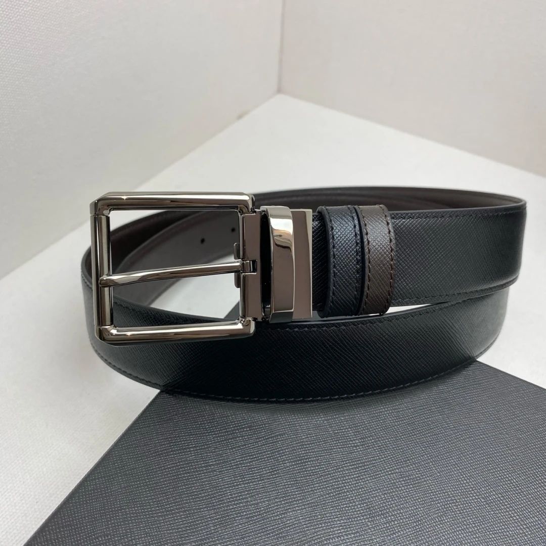 Luxury Men's Reversible Cross Grain Leather Belt Rotatable Pin Buckle Casual Business Formal Waist Strap Black Brown Dual‑Sided