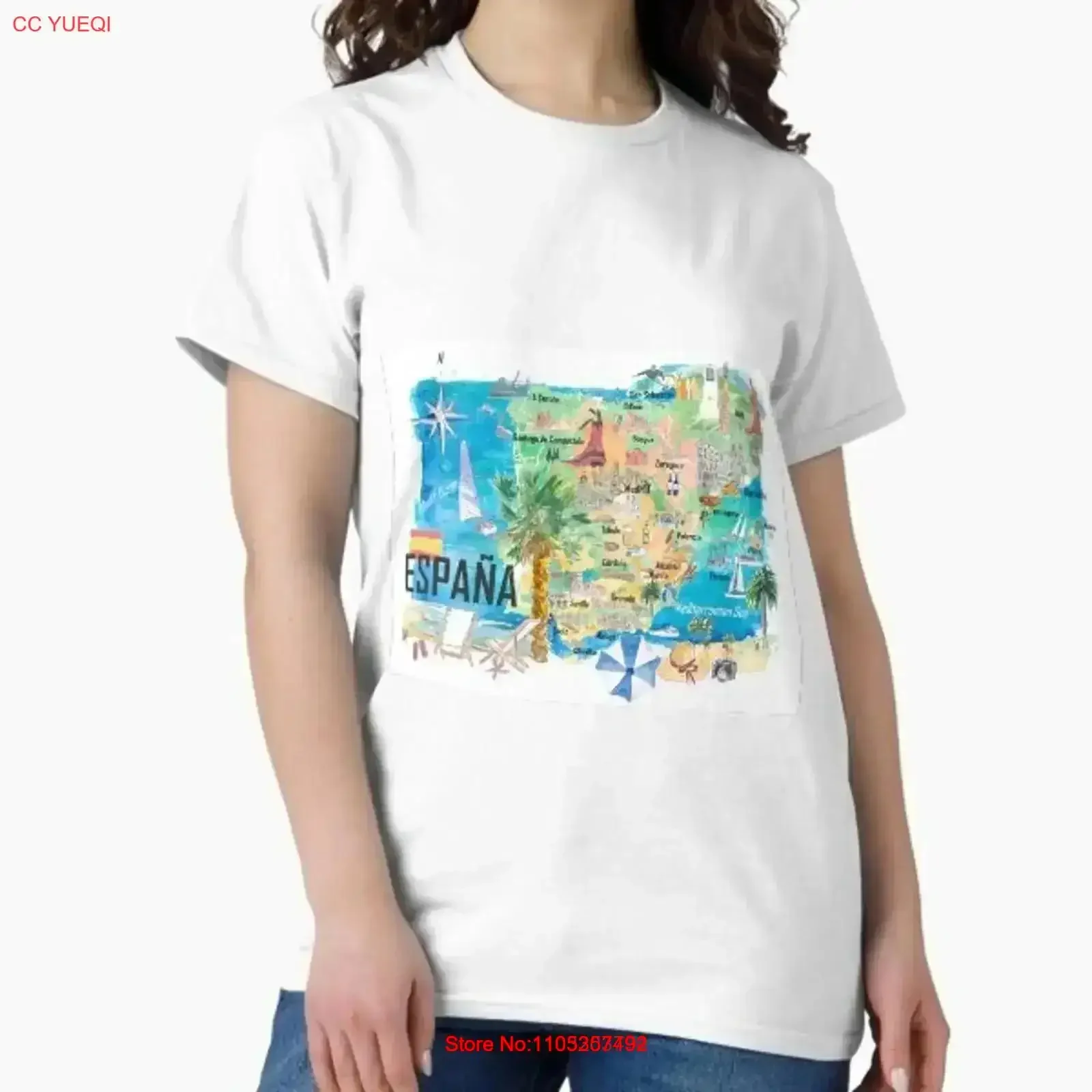 Spanien Illustrierte Länderreisekarte mit Mai T-Shirt, hergestellt in den USA, AUS-Größe S-2XL, Vintage, gewaschen, leicht designerartig, Freizeitkleidung