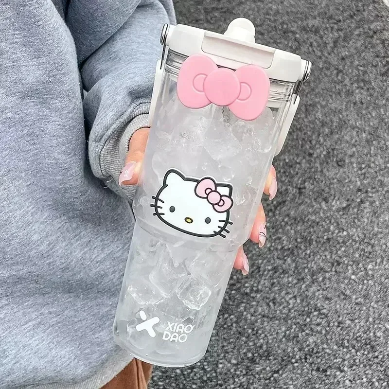 Hello Kitty Plastic Water Cup Kawaii Sanrio Cartoon Large Capacity Straw Cup Cute Outdoor Portable Beverage Bottle Kids Gifts