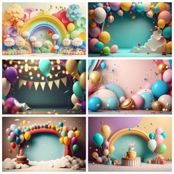 Newborn Baby Birthday Backdrop for Photography Colorfull Balloon Flower Arched Door Birthday Wedding Party Photo Background