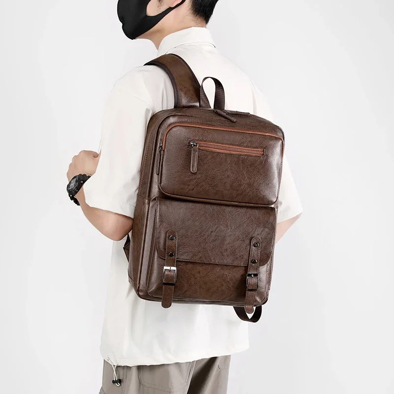 

Новые мужские рюкзаки, компьютерные повседневные сумки для отдыха, студенческие сумки из искусственной кожи, водонепроницаемые школьные сумки, модные сумки для мальчиков с несколькими молниями для работы