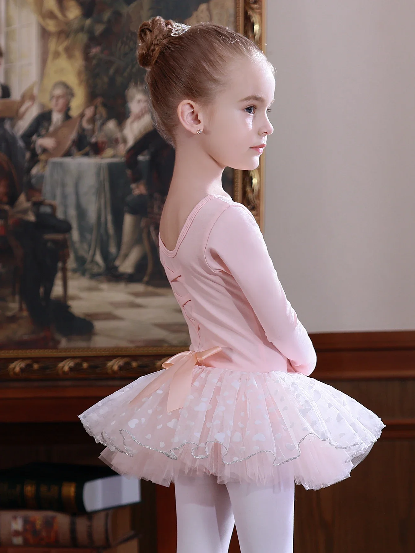 Girl's Bowtie Lace Tulle Tutu Mesh Skirts   Long Sleeve Ballet Dance Dress Kids leotard  - Perfect for Practice & Performance!