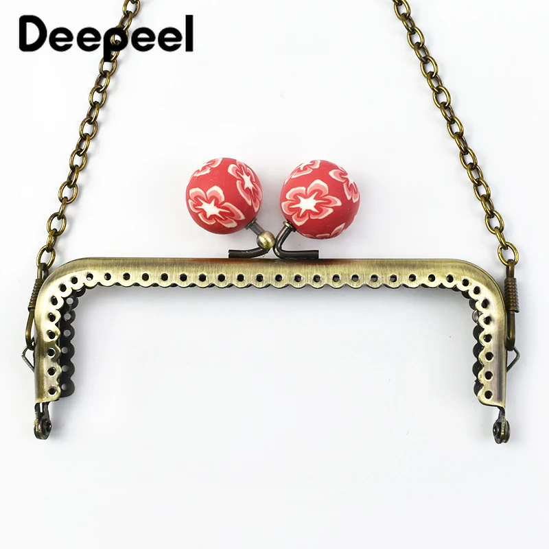 1/2/5Pcs 12cm Metal Handle Purse Bag Frame Retro Bead Kiss Clasp Brass Wallet Sewing Bracket Buckle DIY Hardware Accessories