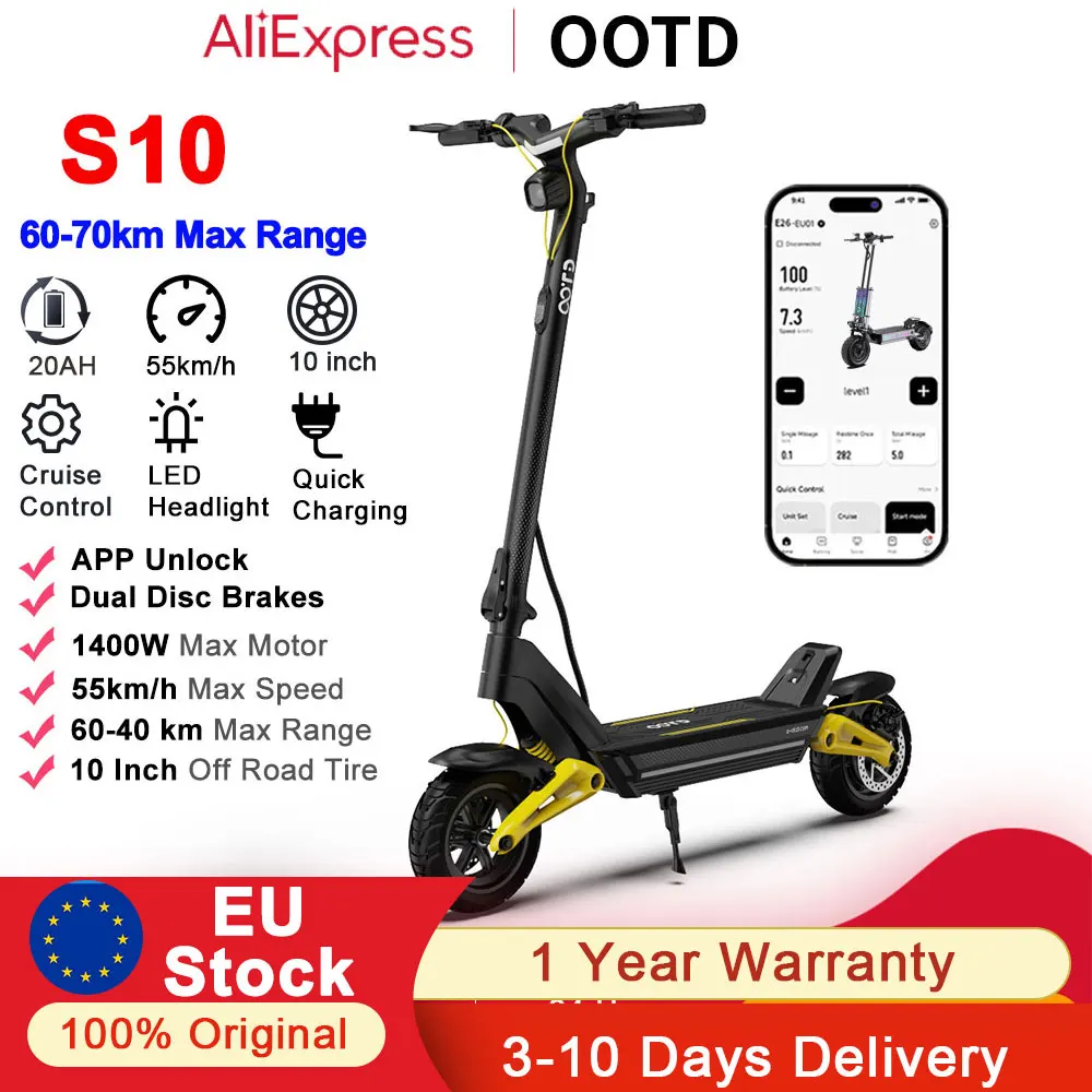 Patinete eléctrico plegable OOTD S10 – 1400W, 55 km/h, autonomía 70 km