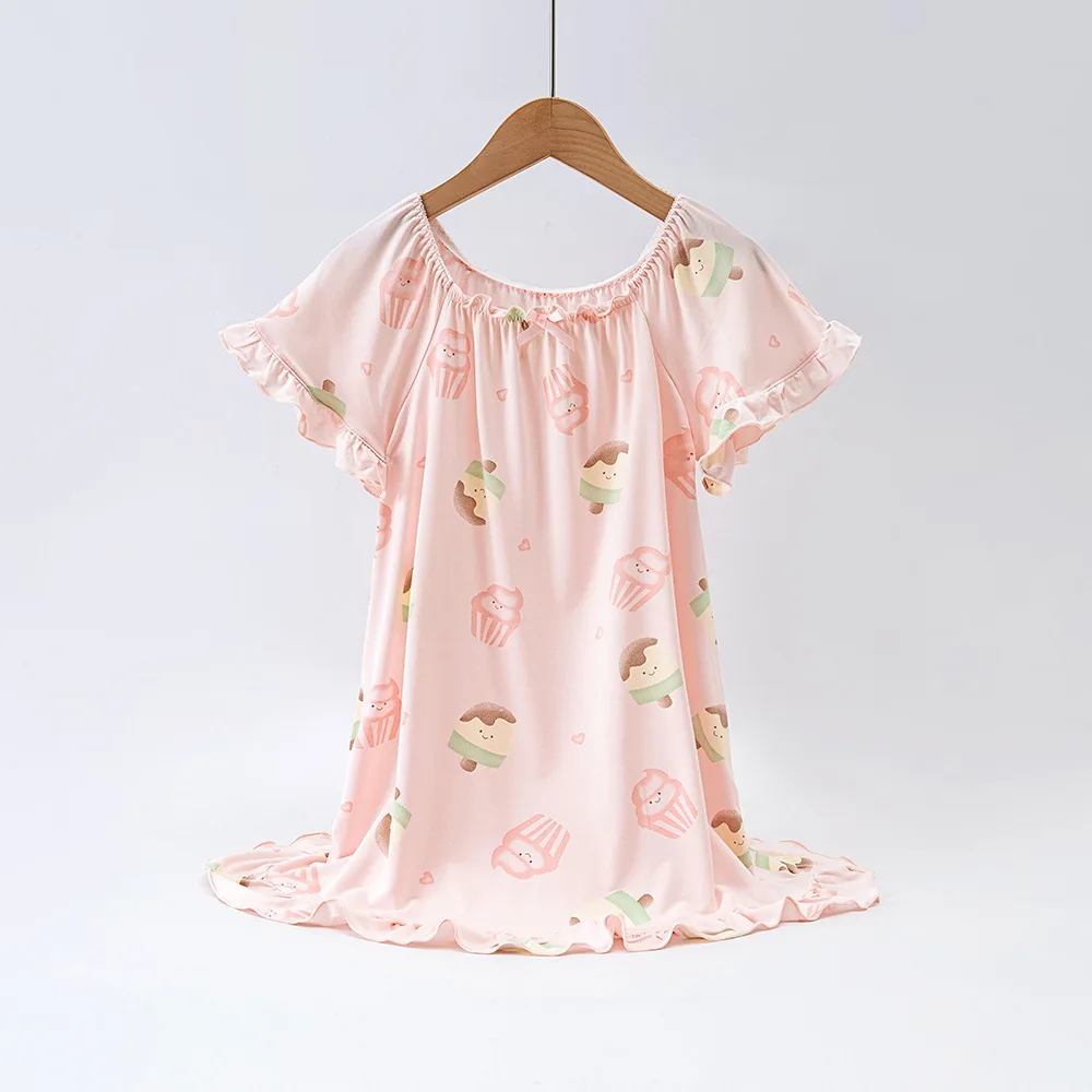 

new delivery children clothes baby cartoon summer short sleeve pajama Nightdress viscose soft home clothes students 100-160