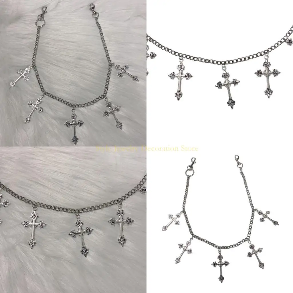 

D46E Подвеска с большим крестом, цепочка для брюк, однослойный брелок для ключей, брелок для ключей на талии, кошелек, джинсы