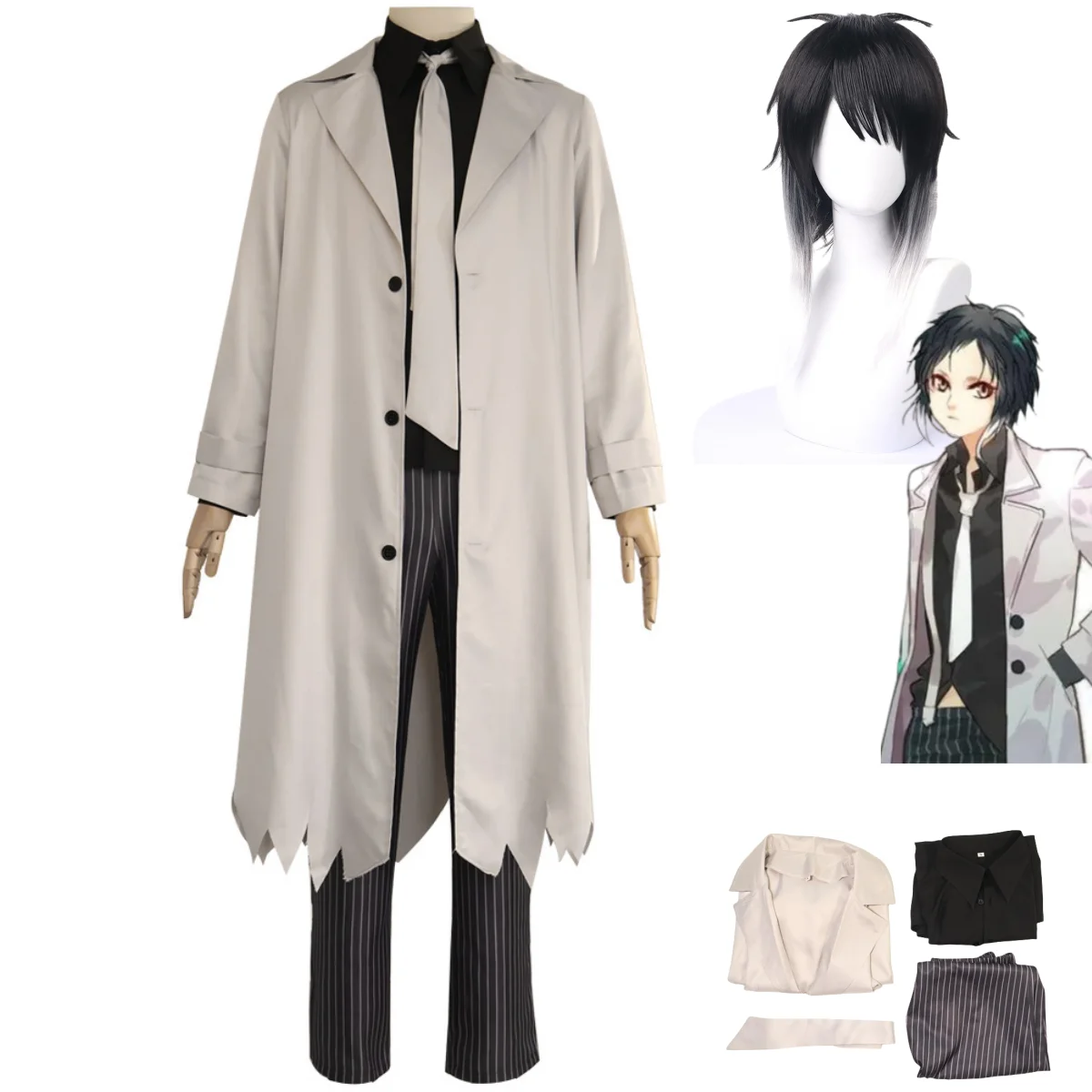 

Anime Bungo Stray Dogs Ryunosuke Akutagawa Nakajima Atsushi Cosplay Costume Wig Trench Coat Uniform Adult Man Carnival Suit