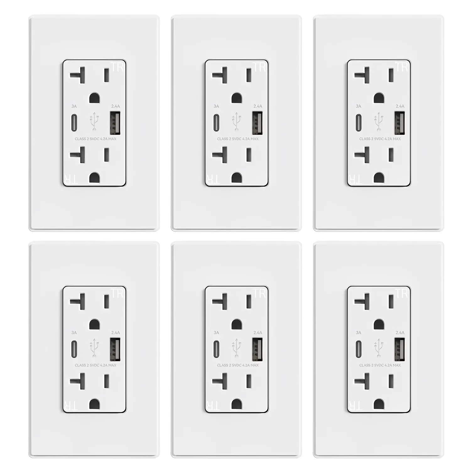 USB Charger Wall Outlet, USB Receptacle with Type A & Type C USB Ports, 20 Amp Duplex Tamper Resistant Receptacle Plug