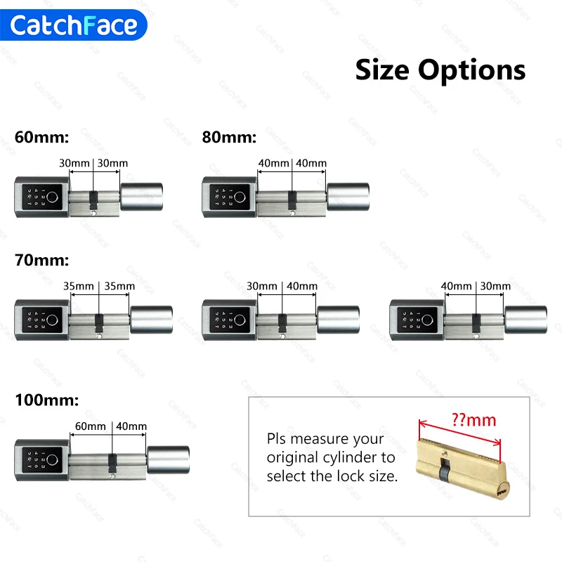 Catchface Fingerprint Frid Card Password TTLock Electronic APP Wifi Digital Cylinder Smart Door Lock Bluetooh