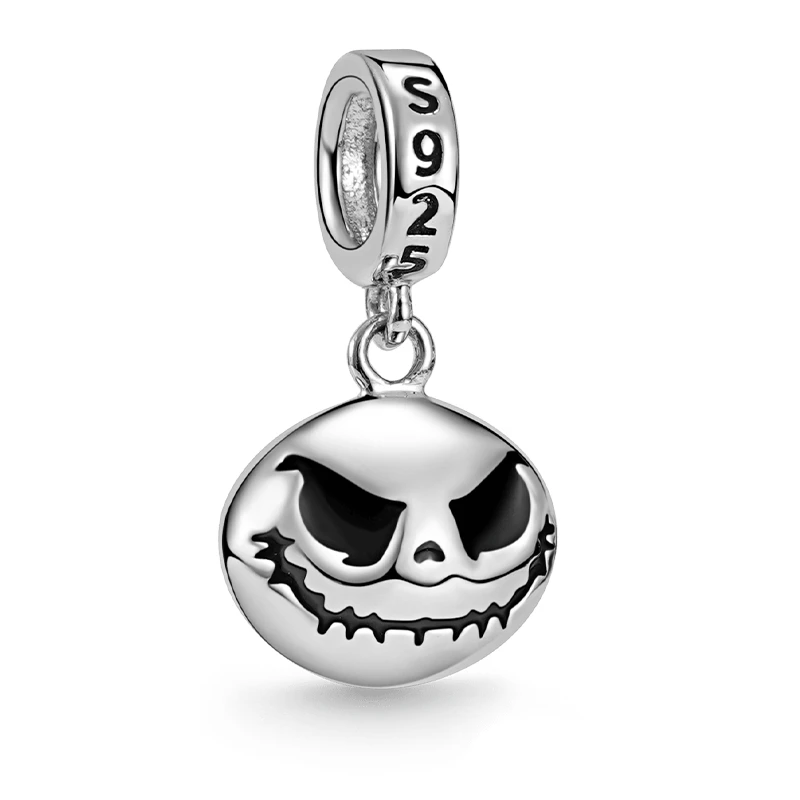 Moda 925 prata charme esqueleto grânulo halloween páscoa pingente corrente de segurança caber pandora original pulseira diy feminino balançar presente