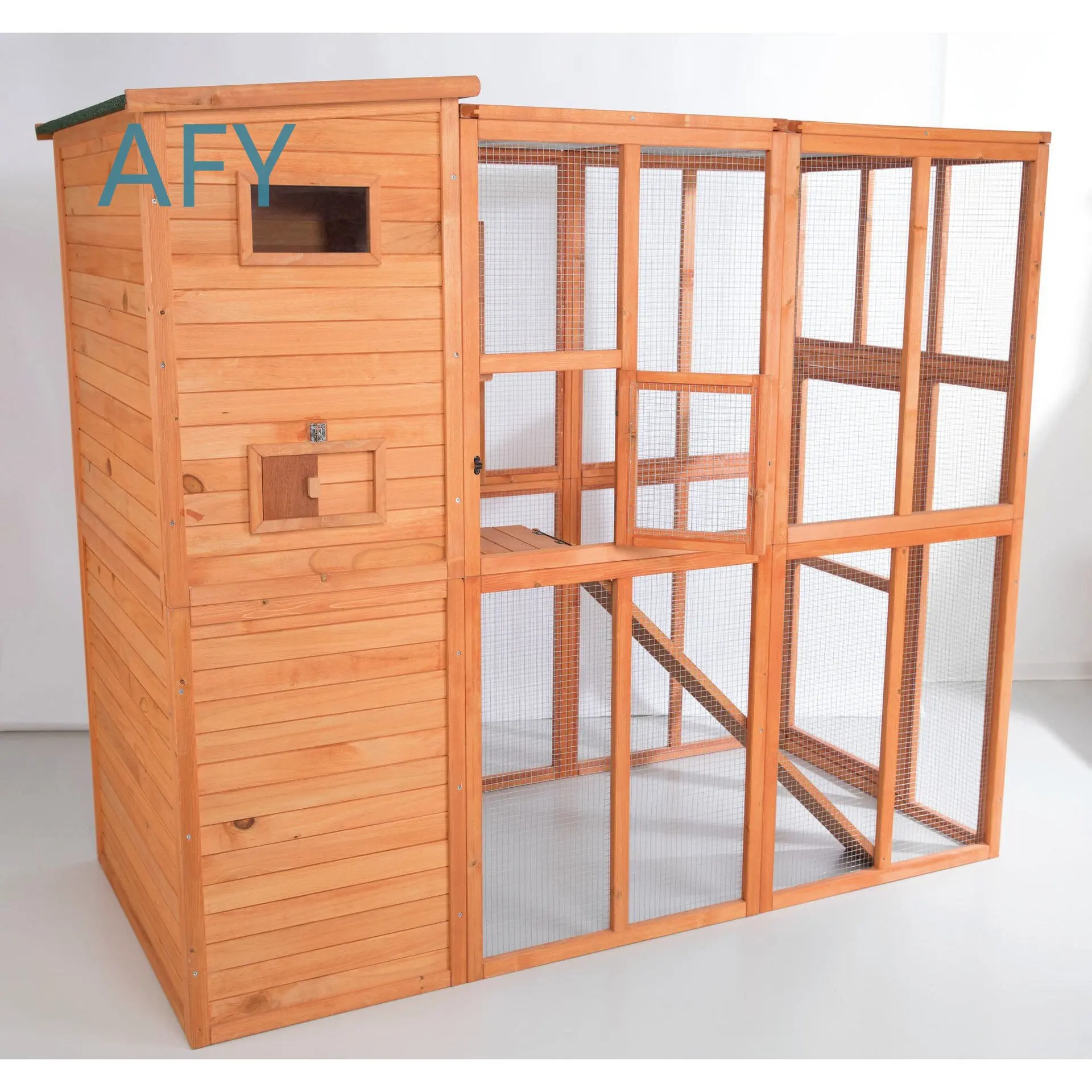 Cat House for Cats Villa for Small Pets Solid Wood Nest with Running Cage Waterproof Sun Protection Indoor Outdoor Cat