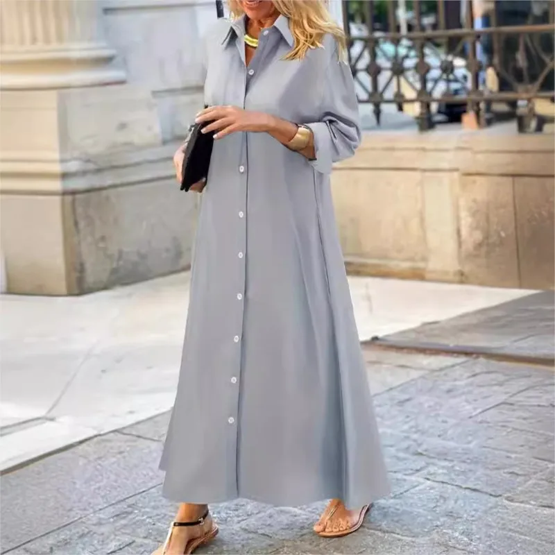 Autumn New Women's Shirt Dress Fashion Personality Solid Color Loose Large Casual Temperament Commuting Irregular Long Skirt