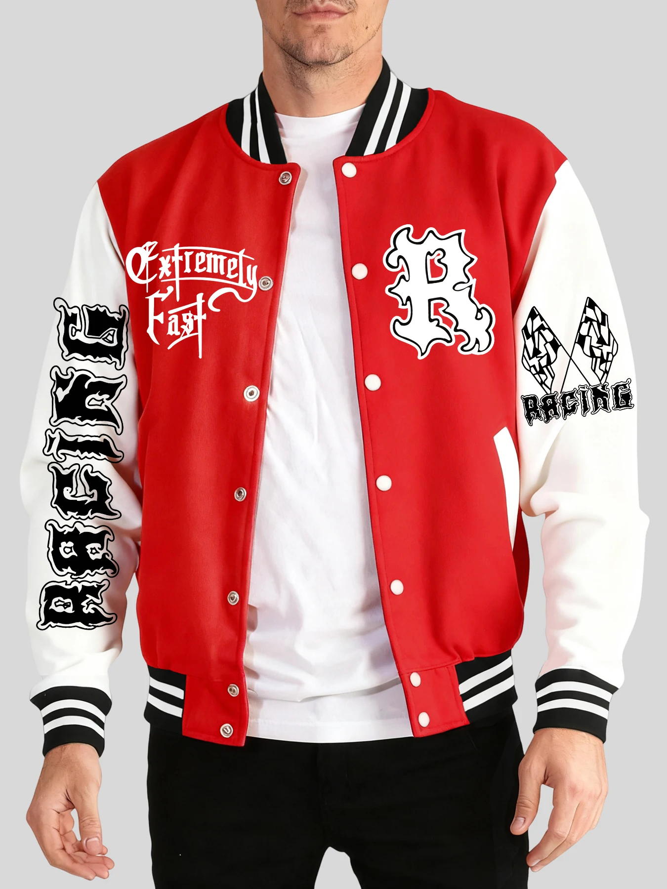 

Бейсбольная форма с креативным принтом Racing Art Letter, мужская удобная базовая куртка, винтажная повседневная уличная одежда, осенне-зимние топы