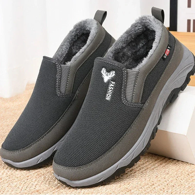 Men Tennis Shoes Warm Breathable Soft Bottom Non -Slip Casual Shoes Plus Velvet Comfort Slip-On Walking Winter Vulcanized Shoes