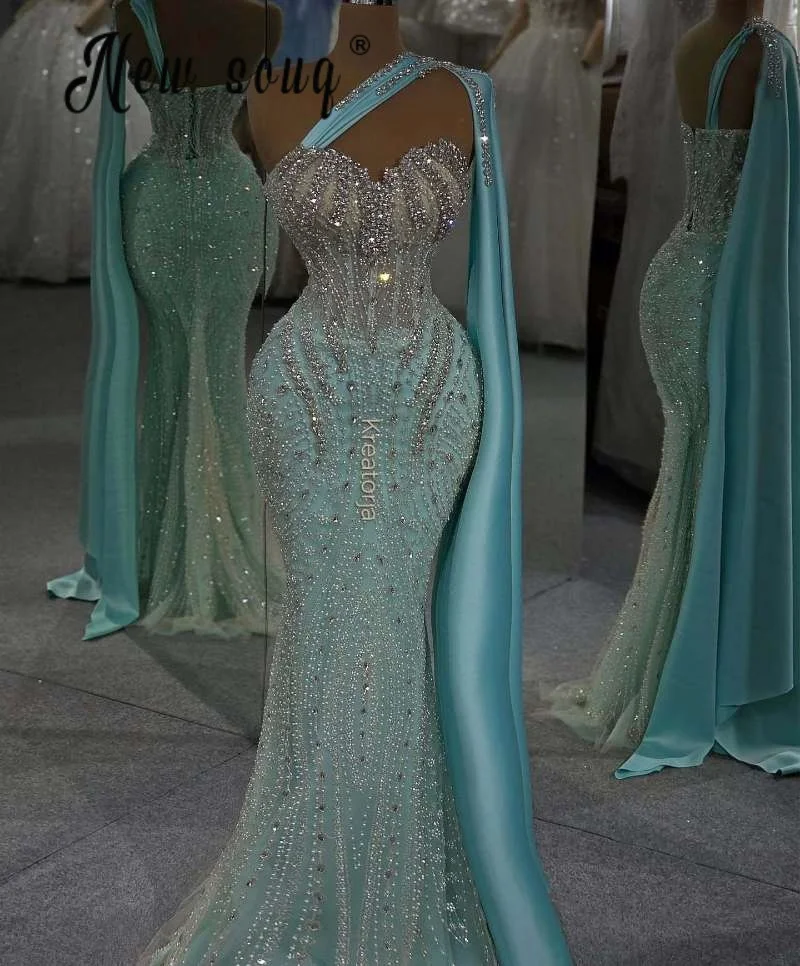 One Shoulder Cape Sleeve Prom Dress Beading Wedding Guest Gowns Customized Elegant Women Birthday Formal Dress Bride Party Gowns view 2