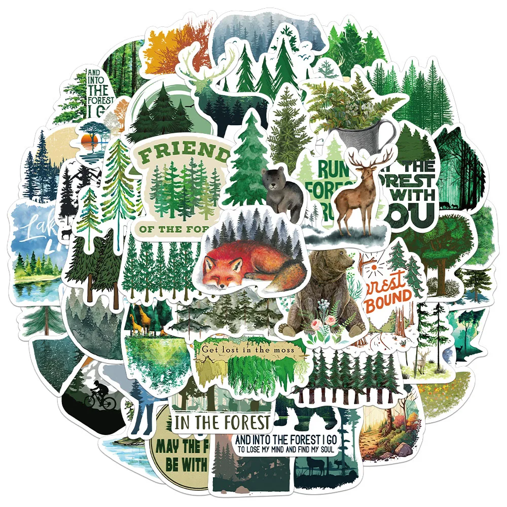

50 шт. креативных стикеров с лесными мотивами, для блокнотов, декоративных материалов, DIY-проектов, персонализированные наклейки