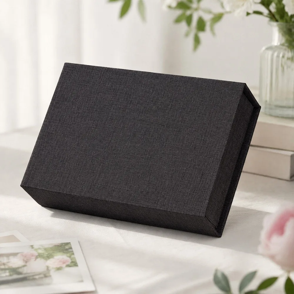 New Linen Fabric Photo Storage Box Flip Lid Magnetic Close Card Organizer Fabric Box For Office Desk